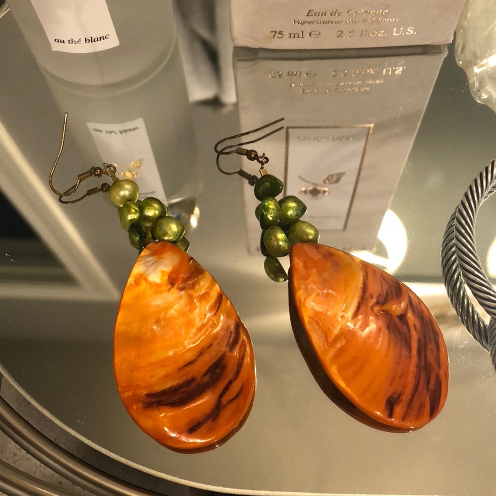 Orange and green stone statement earring